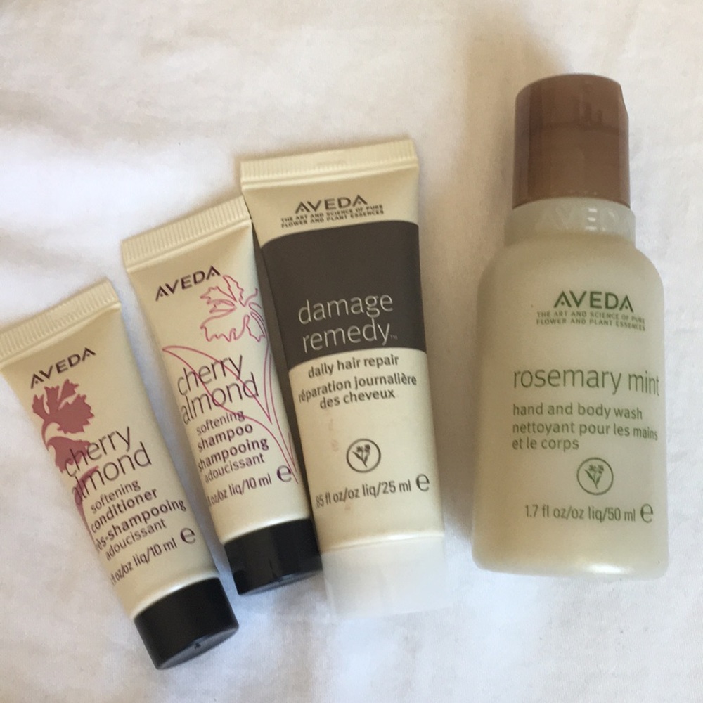 Aveda hair care and body wash in travel sizes
